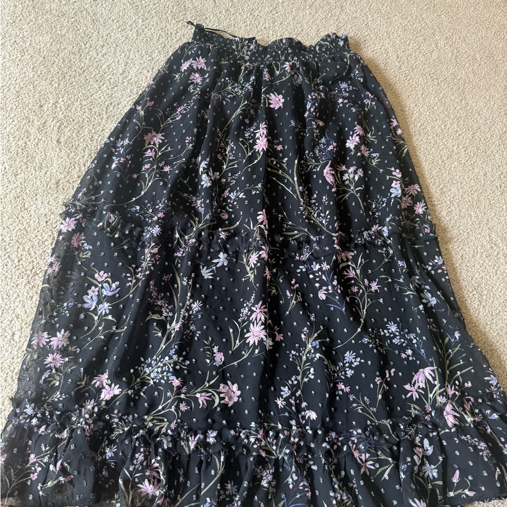 CeCe Black Maxi A-line Skirt with Ruffled Tiered Design